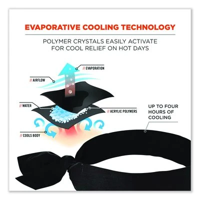 Chill-Its 6700 Cooling Bandana Polymer Tie Headband, One Size Fits Most, Black