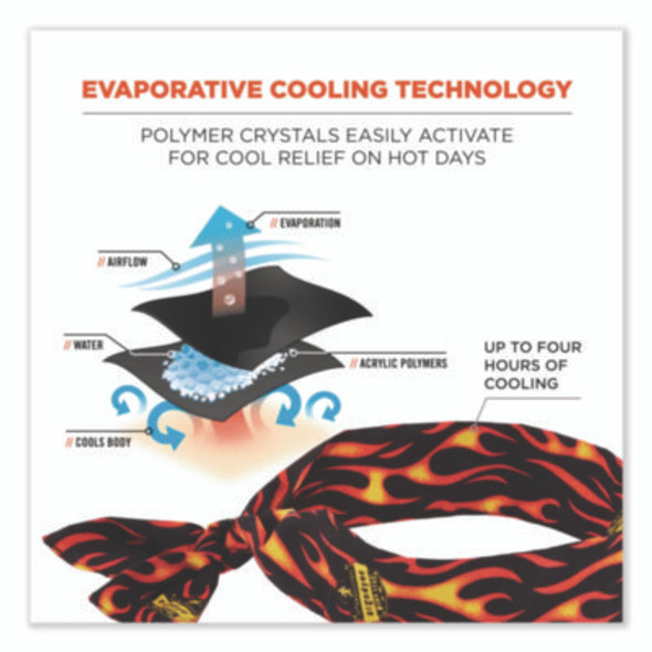 Chill-Its 6700 Cooling Bandana Polymer Tie Headband, One Size Fits Most, Flames