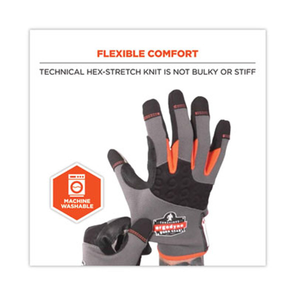 Proflex 710 Heavy-Duty Mechanics Gloves, 9" Long, Small, Gray, Pair