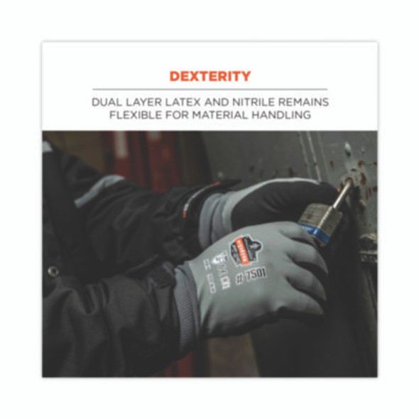 Proflex 7501 Coated Waterproof Winter Gloves, En388: 2131X, 10.5" Long, Large, Gray, Pair