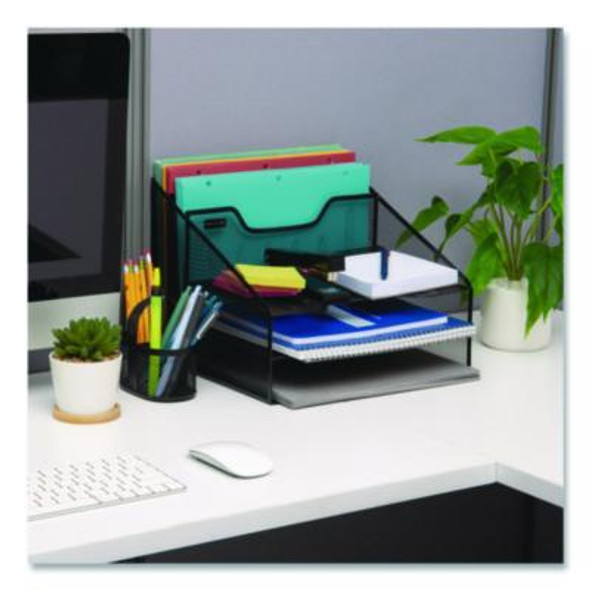 Metal Mesh Vertical File Holder Paper Tray Desktop Organizer, 2-Tier/5-Compartment, Letter Size, 11.25 x 12.5 x 9.5, Black