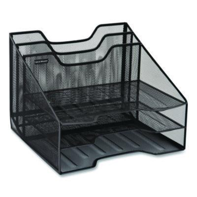 Metal Mesh Vertical File Holder Paper Tray Desktop Organizer, 2-Tier/5-Compartment, Letter Size, 11.25 x 12.5 x 9.5, Black