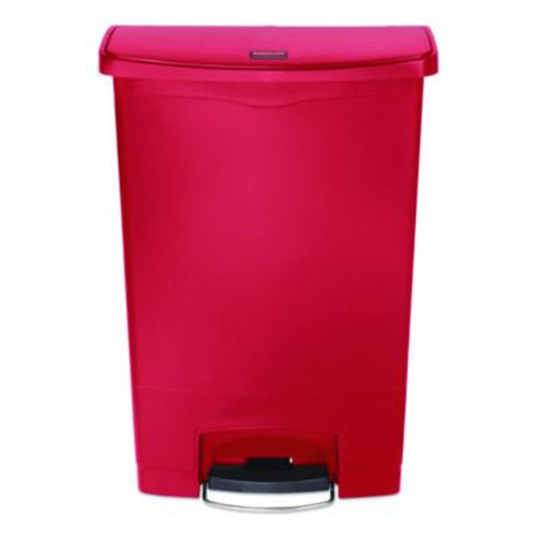 Slim Jim Streamline Resin Step-On Container, 24 Gal, Resin, Red