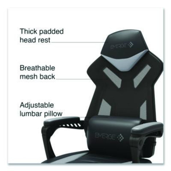 Vomax Bonded Leather Gaming Chair, Supports Up To 275 Lb, 18.5" To 22.2" Seat Height, Black/Gray Back/Seat, Black Base