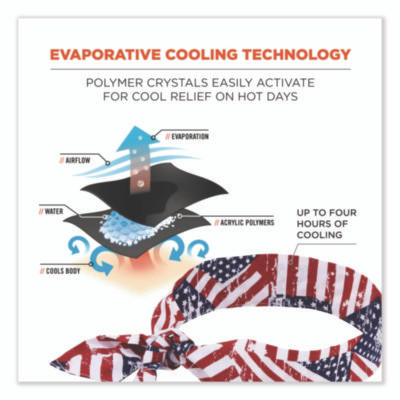 Chill-Its 6700 Cooling Bandana Polymer Tie Headband, One Size Fits Most, Stars And Stripes