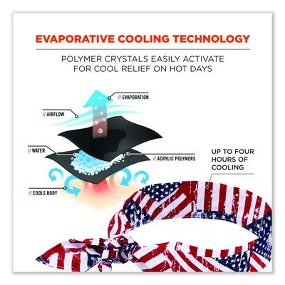 Chill-Its 6700 Cooling Bandana Polymer Tie Headband, One Size Fits Most, Stars And Stripes