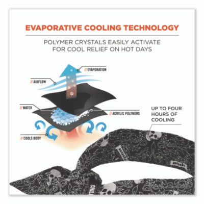 Chill-Its 6700 Cooling Bandana Polymer Tie Headband, One Size Fits Most, Skulls