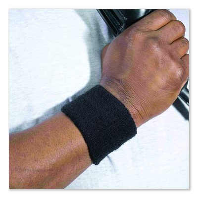 Chill-Its 6500 Wrist Terry Cloth Sweatband, Cotton Terry, One Size Fits Most, Black