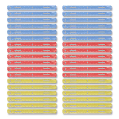 Plastic Ruler, Standard/Metric, 12" (30 Cm) Long, Assorted Translucent Colors