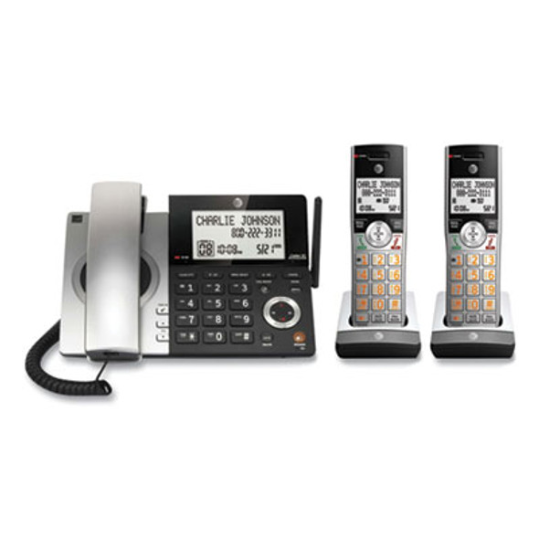 Cl84207 Corded/Cordless Phone, Corded Base Station And 2 Additional Handsets, Black/Silver
