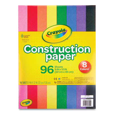 Construction Paper, 9 x 12, Assorted Colors, 96 Sheets/Pack
