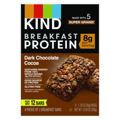 Breakfast Protein Bars, Dark Chocolate Cocoa, 1.76 Oz Two-Bar Packs, 6/Box