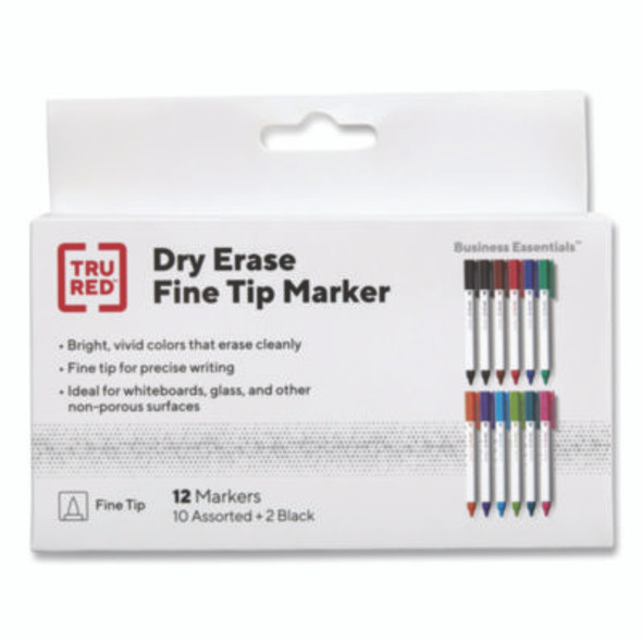 Dry Erase Marker, Pen-Style, Fine Bullet Tip, Assorted Colors, 12/Pack