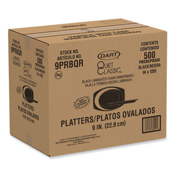 Quiet Classic Laminated Foam Dinnerware, Platter, 6.7 x 9.8, Black, 500/Carton