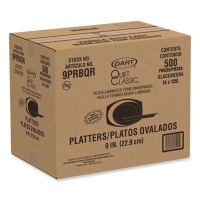 Quiet Classic Laminated Foam Dinnerware, Platter, 6.7 x 9.8, Black, 500/Carton
