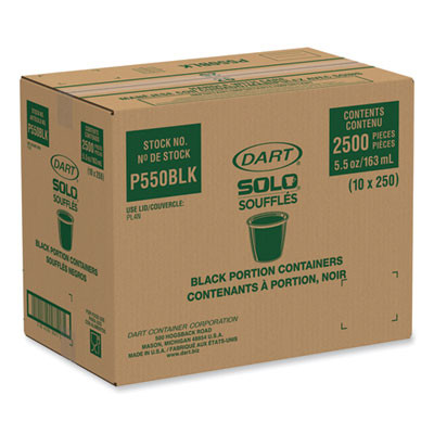 Portion Containers, 5.5 Oz, Plastic, Black, 250/Bag, 10 Bags/Carton