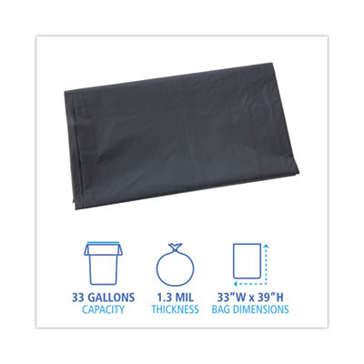 Linear Low Density Industrial Can Liners, 33 Gal, 1.3 Mil, 33" x 39", Gray, Flat Pack, 100/Carton