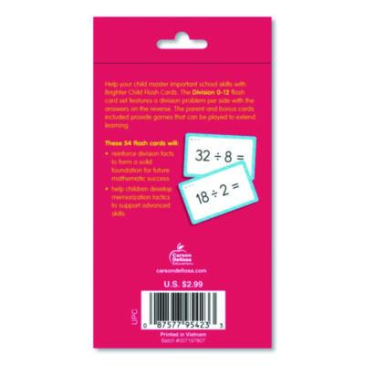 Division 0 To 12 Flash Cards, Grades 4 To 6, 3.25" x 5.25", Assorted Colors, 54 Cards