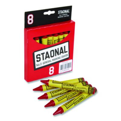Staonal Marking Crayons, 0.56" x 5", Red, 8/Box