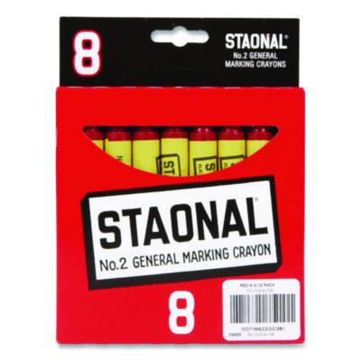 Staonal Marking Crayons, 0.56" x 5", Red, 8/Box