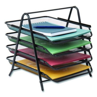 Tiered Metal Mesh Desk Tray Organizer, 4-Tier, Letter Size, 13.75 x 12 x 12.5, Black