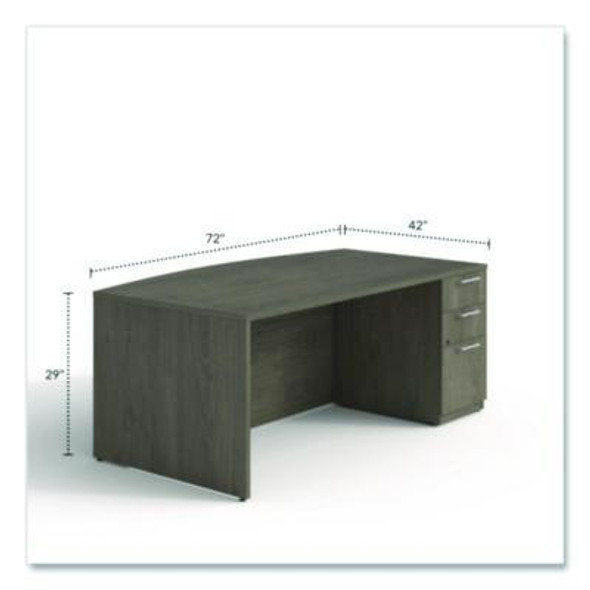 Alera Seville Series Bow Front Pedestal Desk, Right Pedestal, 70.87'' x 41.34'' x 29'', Walnut