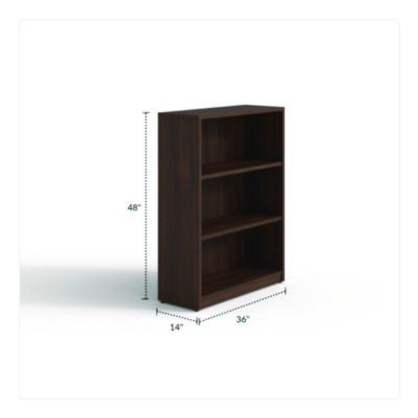 Alera Seville Series Bookcase, Three-Shelf, 35.43w x 13.78d x 48h, Mahogany