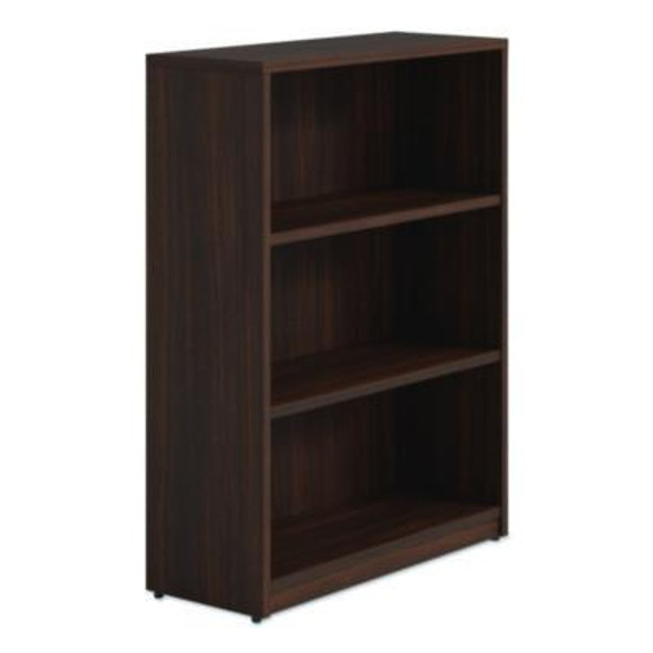 Alera Seville Series Bookcase, Three-Shelf, 35.43w x 13.78d x 48h, Mahogany