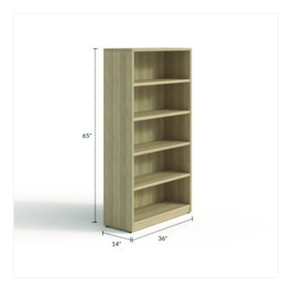 Alera Seville Series Bookcase, Five-Shelf, 35.43w x 13.78d x 65h, Oak
