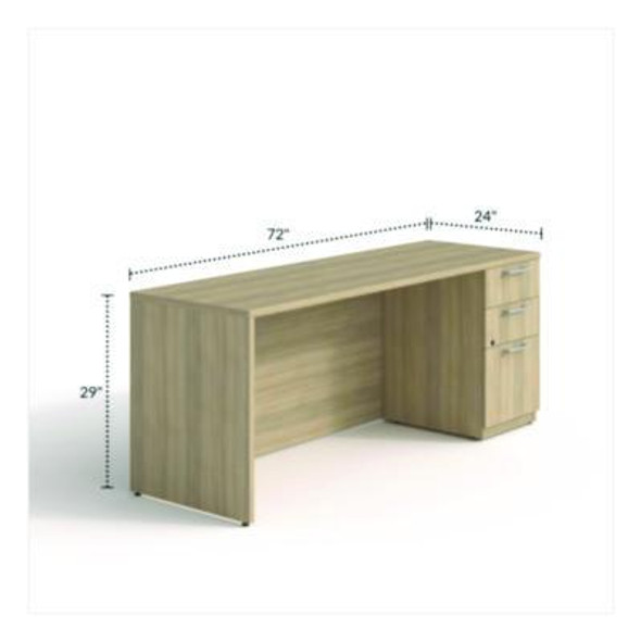 Alera Seville Series Credenza With Pedestal, Right Pedestal, 70.87w x 23.62d x 29h, Oak