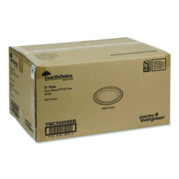 Earthchoice Fiber-Blend Bagasse Dinnerware, Plate, 9" Dia, White, 500/Carton