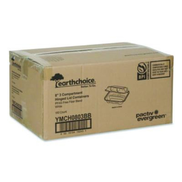 Earthchoice Bagasse Hinged Lid Container, 7.8 x 7.8 x 2.8, White, 150/Carton