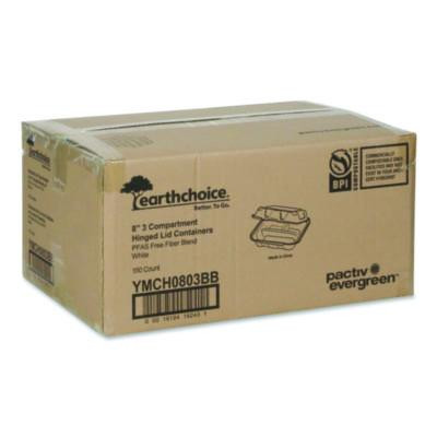 Earthchoice Bagasse Hinged Lid Container, 7.8 x 7.8 x 2.8, White, 150/Carton