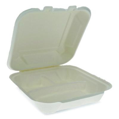 Earthchoice Bagasse Hinged Lid Container, 7.8 x 7.8 x 2.8, White, 150/Carton