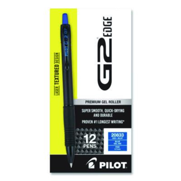 G2 Edge Premium Gel Roller Pen, Retractable, Fine 0.7 Mm, Blue Ink, Black/Blue Barrel, Dozen