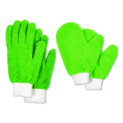 Microfiber Dusting Gloves And Mitts, Green With White Cuffs, 2 Gloves, 2 Mitts