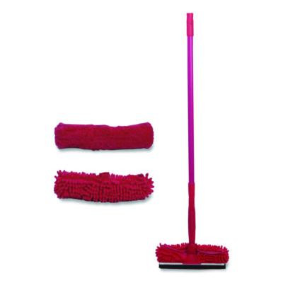 Window Cleaner Set, With Cleaning Heads, 11", 49" Plastic Handle, Raspberry