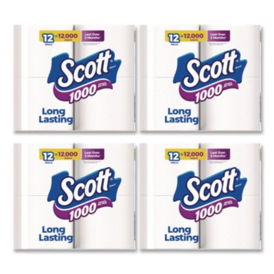 1000 Bathroom Tissue, Septic Safe, 1-Ply, White, 1,000 Sheets/Roll, 12 Rolls/Pack, 4 Packs/Carton