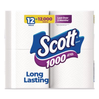 1000 Bathroom Tissue, Septic Safe, 1-Ply, White, 1,000 Sheets/Roll, 12 Rolls/Pack, 4 Packs/Carton