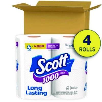 1000 Bathroom Tissue, Septic Safe, 1-Ply, White, 1,000 Sheets/Roll, 4 Rolls/Pack, 12 Packs/Carton
