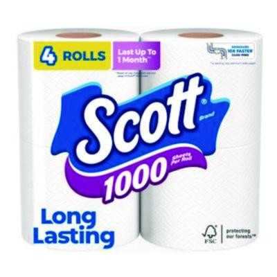 1000 Bathroom Tissue, Septic Safe, 1-Ply, White, 1,000 Sheets/Roll, 4 Rolls/Pack, 12 Packs/Carton