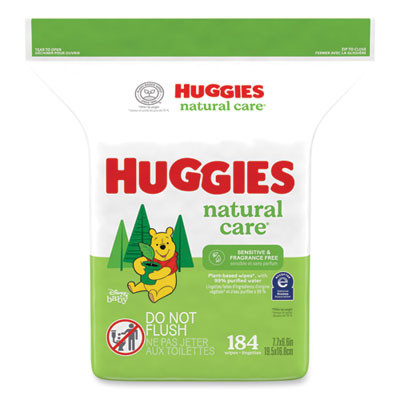 Natural Care Sensitive Baby Wipes, 1-Ply, 3.88 x 6.6, Unscented, White, 184/Pack, 3 Packs/Carton