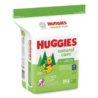 Natural Care Sensitive Baby Wipes, 1-Ply, 3.88 x 6.6, Unscented, White, 184/Pack, 3 Packs/Carton
