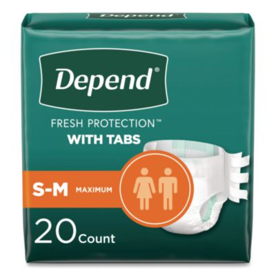 Incontinence Protection With Tabs, Small/Medium, 19" To 34" Waist, 20/Pack, 3 Packs/Carton
