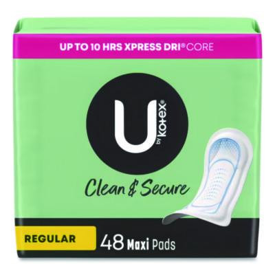 U By Kotex Security Maxi Pads, Unscented, Regular Absorbency, 48/Pack