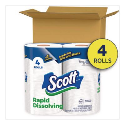 Rapid-Dissolving Toilet Paper, Bath Tissue, Septic Safe, 1-Ply, White, 231 Sheets/Roll, 4 Rolls/Pack, 12 Packs/Carton