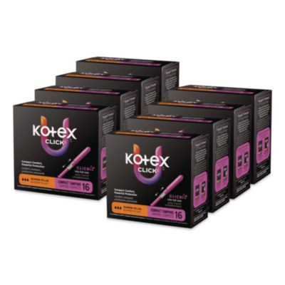 U By Kotex Click Compact Tampons, Super Plus Absorbency, 16/Pack, 8 Packs/Carton
