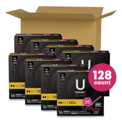 U By Kotex Click Compact Tampons, Regular Absorbency, 16/Pack, 8 Packs/Carton