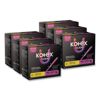 U By Kotex Click Compact Tampons, Regular Absorbency, 16/Pack, 8 Packs/Carton