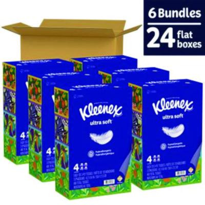 Ultra Soft Facial Tissue, 3-Ply, White, 120 Sheets/Box, 4 Boxes/Pack, 6 Packs/Carton